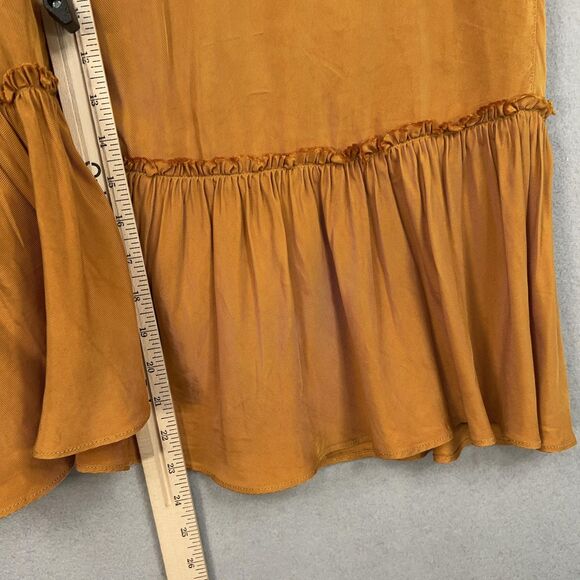 Cinq a Sept Pants Womens Medium Mustard Nuluu Bow Ruffle Tiered Cargo Wide Leg - Picture 15 of 16